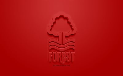 Nottingham Forest FC, creative 3D logo, red background, 3d emblem, English football club, EFL Championship, Nottingham, England, United Kingdom, English Football League Championship, 3d art, football, 3d logo