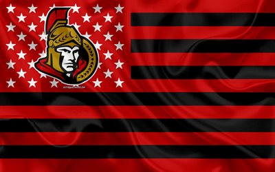 Ottawa Senators, Canadian hockey club, american creative flag, red black flag, NHL, Ottawa, Canada, USA, logo, emblem, silk flag, National Hockey League, hockey