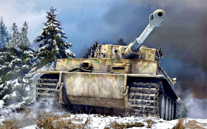 Tiger I, Panzerkampfwagen VI Ausf, German heavy tank, World War II, winter camouflage, German tanks