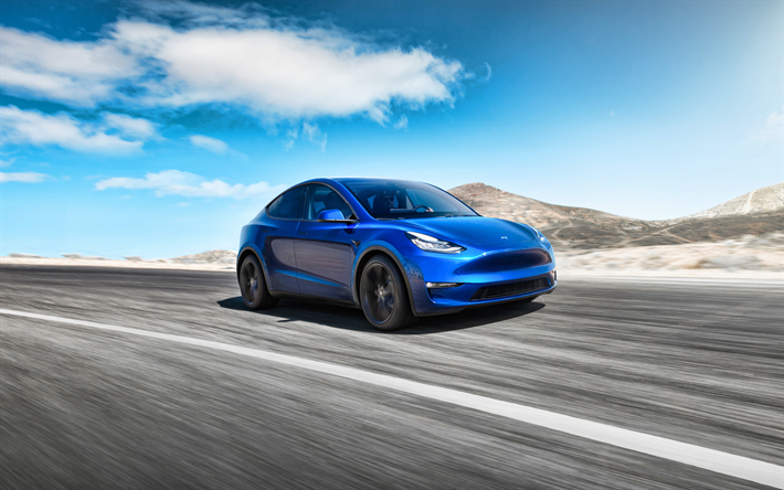 4k, Tesla Model, E, strada, 2019 auto, auto elettriche, auto americane, 2019 Tesla Model, E Tesla