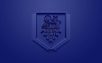 Preston North End FC, creative 3D logo, blue background, 3d emblem, English football club, EFL Championship, Preston, England, United Kingdom, English Football League Championship, 3d art, football, 3d logo