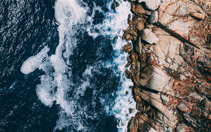 rocky coast, aero view, ocean, waves, stones, rocks, aerial view