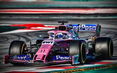 4k, Sergio Perez, close-up, Racing Point RP19, raceway, 2019 F1 cars, Formula 1, SportPesa Racing Point F1 Team, F1 2019, new RP19, F1, F1 cars, Racing Point-BWT Mercedes