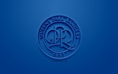 Queens Park Rangers FC, QPR, creative 3D logo, blue background, 3d emblem, English football club, EFL Championship, White City, London, England, UK, English Football League Championship, 3d art, football, 3d logo