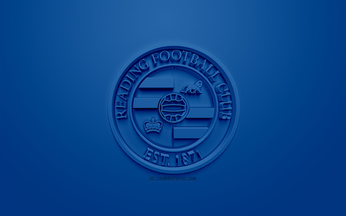 Reading FC, creative 3D logo, blue background, 3d emblem, English football club, EFL Championship, Reading, England, United Kingdom, English Football League Championship, 3d art, football, 3d logo