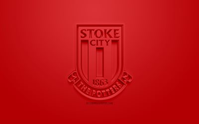 Stoke City FC, creative 3D logo, red background, 3d emblem, English football club, EFL Championship, Stoke-on-Trent, England, UK, English Football League Championship, 3d art, football, 3d logo