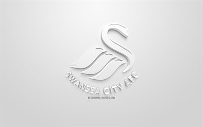 Swansea City AFC, creative 3D logo, white background, 3d emblem, English football club, EFL Championship, Swansea, England, UK, English Football League Championship, 3d art, football, 3d logo