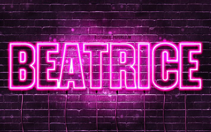 Beatrice, 4k, wallpapers with names, female names, Beatrice name, purple neon lights, horizontal text, picture with Beatrice name