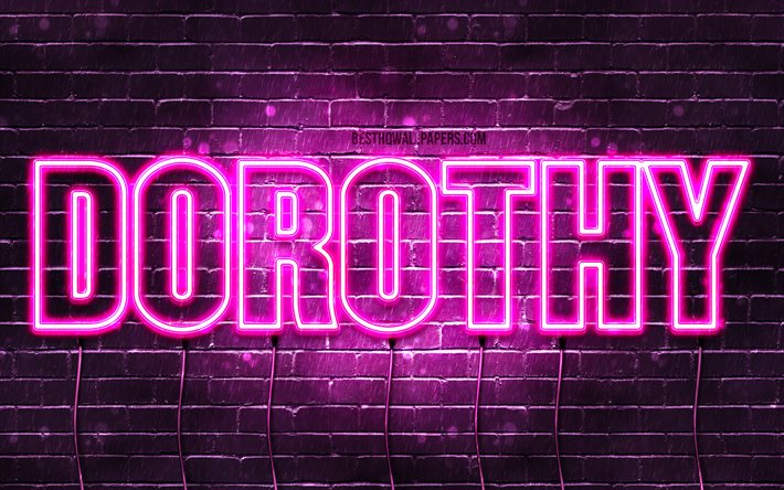 Dorothy, 4k, wallpapers with names, female names, Dorothy name, purple neon lights, horizontal text, picture with Dorothy name