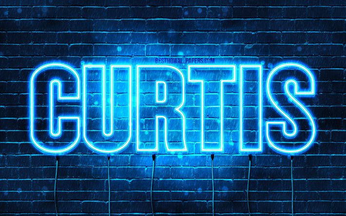 Curtis, 4k, pap&#233;is de parede com os nomes de, texto horizontal, Curtis nome, luzes de neon azuis, imagem com Curtis nome