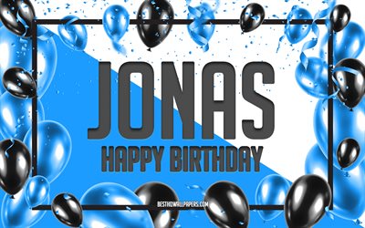 Happy Birthday Jonas, Birthday Balloons Background, Jonas, wallpapers with names, Jonas Happy Birthday, Blue Balloons Birthday Background, greeting card, Jonas Birthday