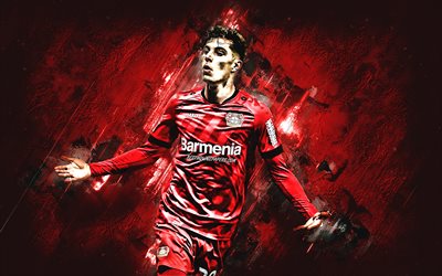 Kai Havertz, Bayer 04 Leverkusen, German football player, midfielder, portrait, Bundesliga, Germany, football, red stone background
