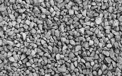 gris gravier, 4k, macro, gris texture de pierre, de gravier, de milieux, de la texture, de textures, de pierre, d&#39;origines, de pierres grises, de gris, de fond avec du gravier
