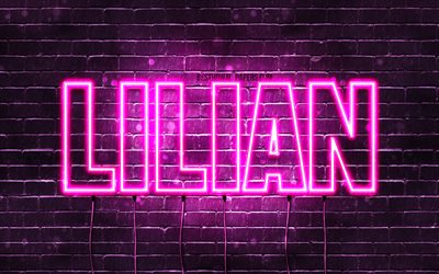 Lilian, 4k, tapeter med namn, kvinnliga namn, Lilian namn, lila neon lights, &#246;vergripande text, bild med Lilian namn