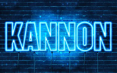 Kannon, 4k, pap&#233;is de parede com os nomes de, texto horizontal, Kannon nome, luzes de neon azuis, imagem com Kannon nome