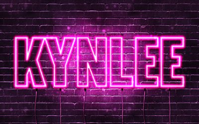 Kynlee, 4k, pap&#233;is de parede com os nomes de, nomes femininos, Kynlee nome, roxo luzes de neon, texto horizontal, imagem com Kynlee nome
