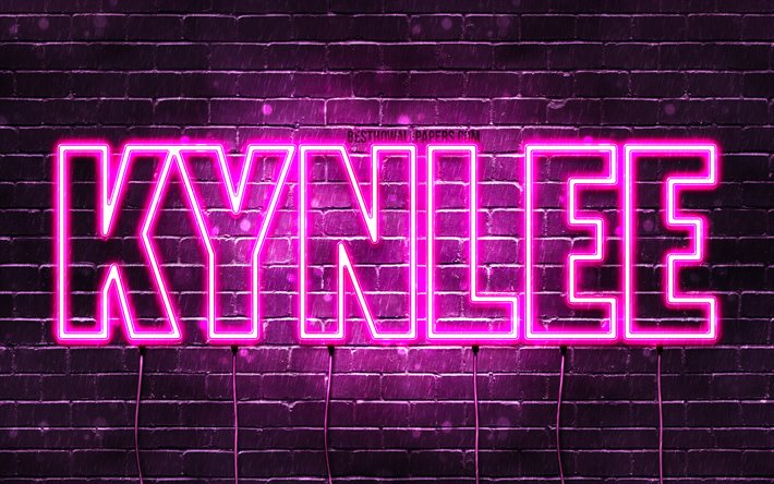 Kynlee, 4k, wallpapers with names, female names, Kynlee name, purple neon lights, horizontal text, picture with Kynlee name