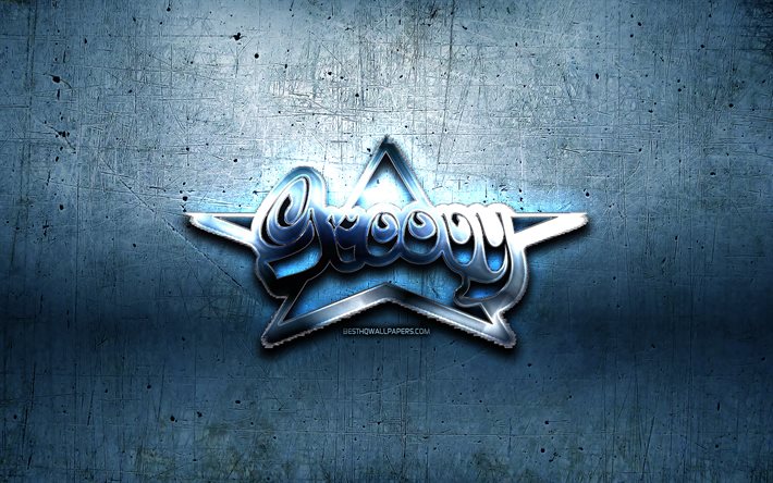 grooviger metal logo, grunge -, programmier-sprache, zeichen, blau metall-hintergrund, groovig, kreativ, programmiersprache groovy-logo