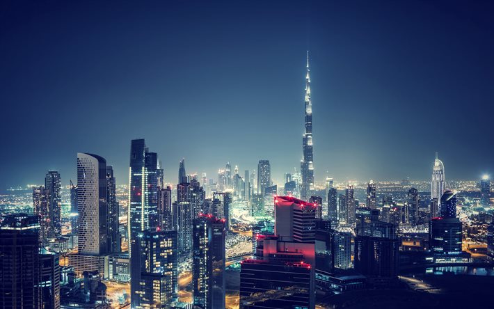 Download wallpapers 4k, Burj Khalifa, nightscapes, skyscrapers, United Arab  Emirates, cityscapes, Dubai, UAE, Dubai at night for desktop free. Pictures  for desktop free