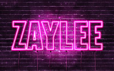 Zaylee, 4k, pap&#233;is de parede com os nomes de, nomes femininos, Zaylee nome, roxo luzes de neon, texto horizontal, imagem com Zaylee nome
