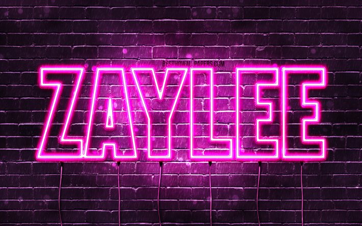 Zaylee, 4k, pap&#233;is de parede com os nomes de, nomes femininos, Zaylee nome, roxo luzes de neon, texto horizontal, imagem com Zaylee nome