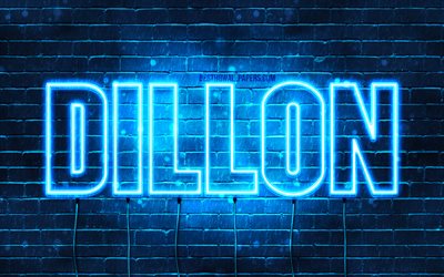 Dillon, 4k, wallpapers with names, horizontal text, Dillon name, blue neon lights, picture with Dillon name