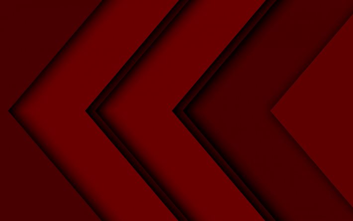 as setas vermelhas, obras de arte, criativo, resumo setas, red design de material, formas geom&#233;tricas, setas, geometria, vermelho fundos, setas escuras