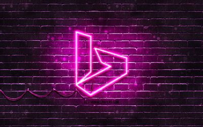Bing violetti logo, 4k, violetti brickwall, Bing-logo, merkkej&#228;, Bing neon-logo, Bing