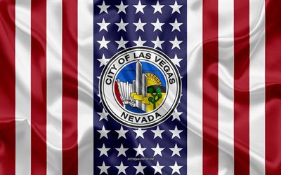 Las Vegas Tiiviste, 4k, silkki tekstuuri, Amerikan Lippu, USA, Las Vegas, Nevada, Amerikkalainen Kaupunki, Sinetti Las Vegas, silkki lippu