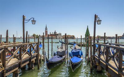 Venecia, San Giorgio Maggiore, la iglesia, el Lido, la primavera, los barcos, muelle, turismo, Italia, Iglesia de San Giorgio Maggiore