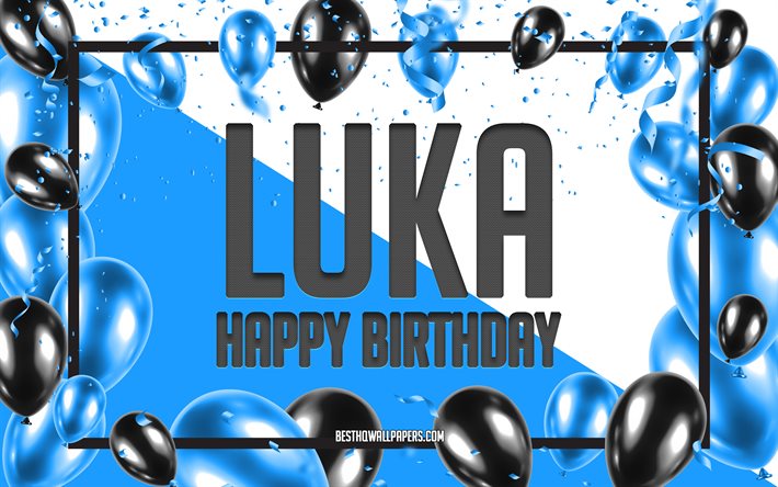 お誕生日おめでLuka, お誕生日の風船の背景, Luka, 壁紙名, Lukaお誕生日おめで, 青球誕生の背景, ご挨拶カード, Luka誕生日