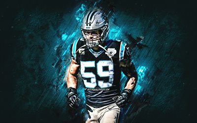 Luke Kuechly, Carolina Panthers, NFL, portrait, blue stone background, National Football League, USA, American football