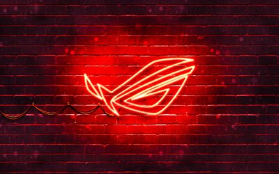 rog red-logo, 4k, red brickwall -, republic of gamers, rog-logo, marken, rog neon-logo, rog