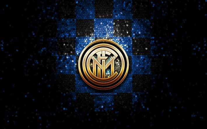 Download wallpapers Inter Milan FC, glitter logo, Serie A, blue black ...