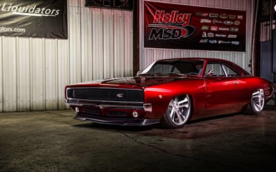 Dodge Charger RTR, garage, retro cars, 1968 cars, muscle cars, 1968 Dodge Charger RTR, american cars, Dodge