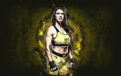 Mackenzie Dern, UFC, american fighter, portrait, yellow creative background, Brazilian Jiu-Jitsu