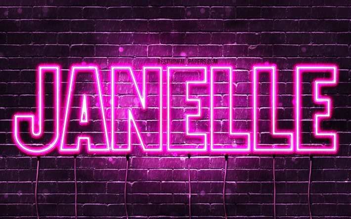 janelle, 4k, tapeten, die mit namen, weibliche namen, janelle name, lila, neon-leuchten, die horizontale text -, bild-mit janelle namen