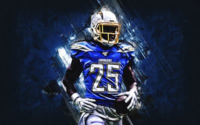 Melvin Gordon, Los Angeles Chargers, NFL, American football, portrait, blue stone background, National Football League