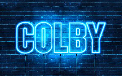 Colby, 4k, tapeter med namn, &#246;vergripande text, Colby namn, bl&#229;tt neonljus, bild med Colby namn