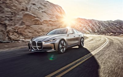 BMW i4 Concept, 2020, front view, exterior, silver sedan, electric cars, new i4, german electric cars, BMW