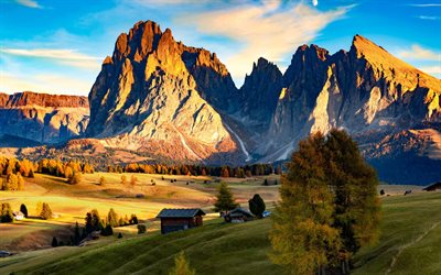 Dolomiti, sera, tramonto, rocce, paesaggio di montagna, Alpi, Italia
