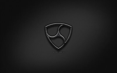 NEM black logo, cryptocurrency, grid metal background, NEM, artwork, creative, cryptocurrency signs, NEM logo