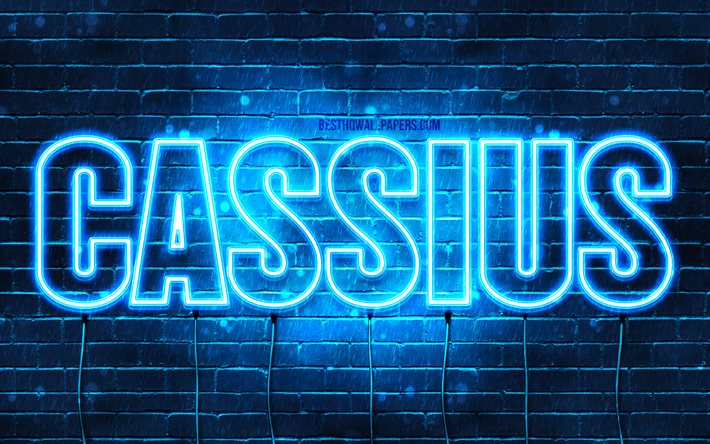 Cassius, 4k, sfondi per il desktop con i nomi, il testo orizzontale, Cassio nome, neon blu, immagine con nome Cassius