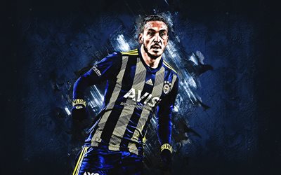 Mevlut Erdinc, Fenerbahce, turkish soccer player, portrait, blue stone background, Turkey, soccer