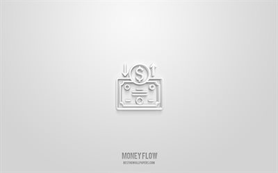 flusso di denaro 3d icona, sfondo bianco, simboli 3d, flusso di denaro, icone di affari, icone 3d, segno di flusso di denaro, icone di affari 3d