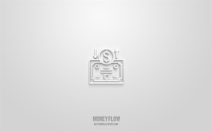 Money flow 3d icon, white background, 3d symbols, Money flow, business icons, 3d icons, Money flow sign, business 3d icons