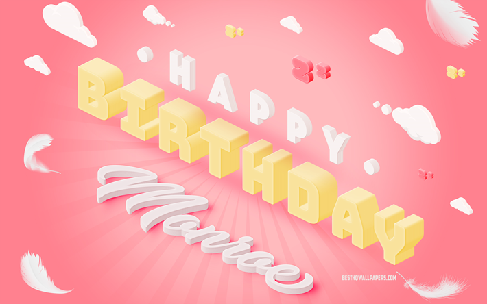 buon compleanno monroe, arte 3d, sfondo 3d di compleanno, monroe, sfondo rosa, lettere 3d, compleanno monroe, sfondo di compleanno creativo