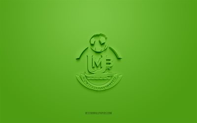 montego bay united fc, yaratıcı 3d logo, yeşil arka plan, jamaika futbol kul&#252;b&#252;, ulusal premier lig, montego bay, jamaika, 3d sanat, futbol, ​​montego bay united fc 3d logo
