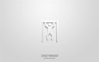 street workout 3d-ikon, vit bakgrund, 3d-symboler, street workout, sportikoner, 3d-ikoner, street workout-skylt, sport 3d-ikoner