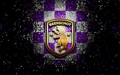 K Beerschot VA, glitter logo, Jupiler Pro League, violet white checkered background, soccer, belgian football club, K Beerschot VA logo, mosaic art, football, Beerschot FC
